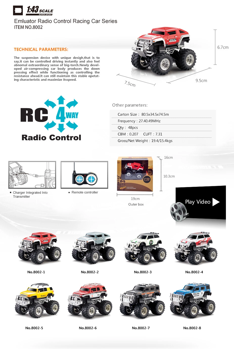 Kids Model Plastic R/C Toy Car 1: 43 Electric Radio Remote Control Toys RC Car