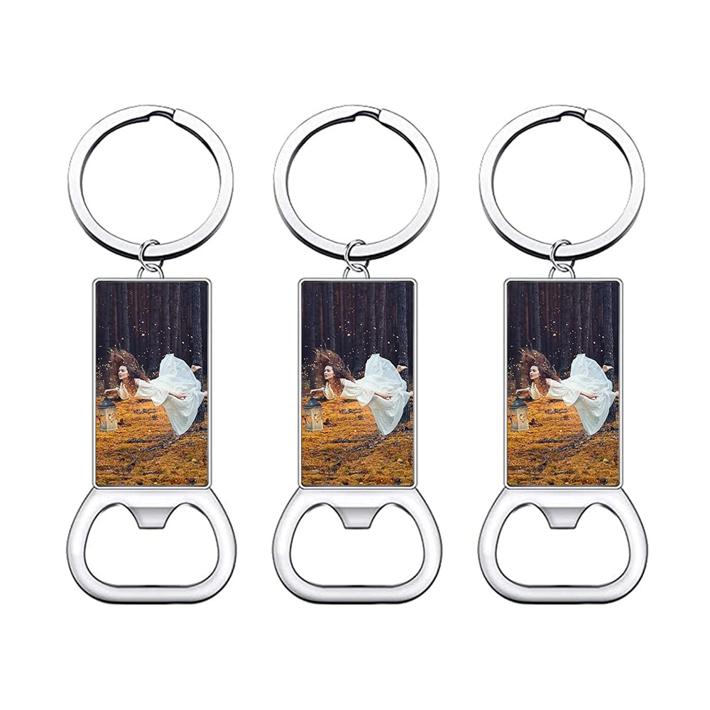 Custom Valentine Day Graduation Gift Printing Photo Aluminum Heat Transfer Key Ring Sublimation Blank Metal Bottle Opener Keychain