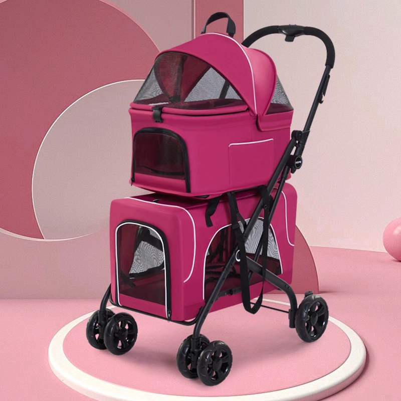 Carrito de Perro Pet, Carro plegable de viaje con ruedas Entrada Zipper Soporte de taza Cesta de almacenamiento