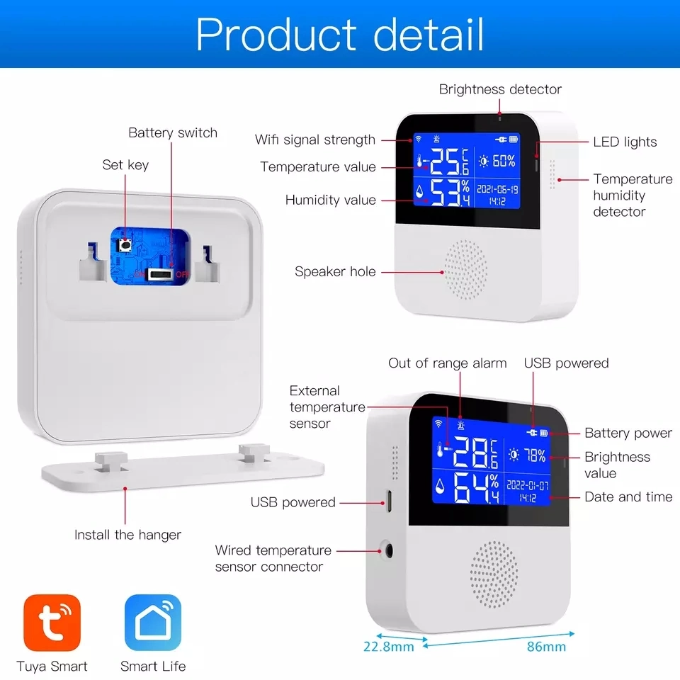 Smart Home LED Tuya Smart Life APP Remote USB 3 in 1 Sound Light Siren Alarm Wireless WiFi Temperature and Humidity Sensor/Alarm System