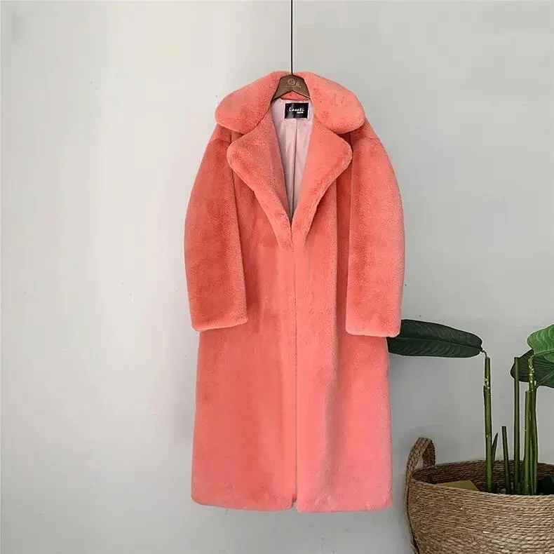 2023 Winter Women Coat Luxury Vegan Fur Coat Faux Mink Abrigo largo de piel sintética para mujer para mujer