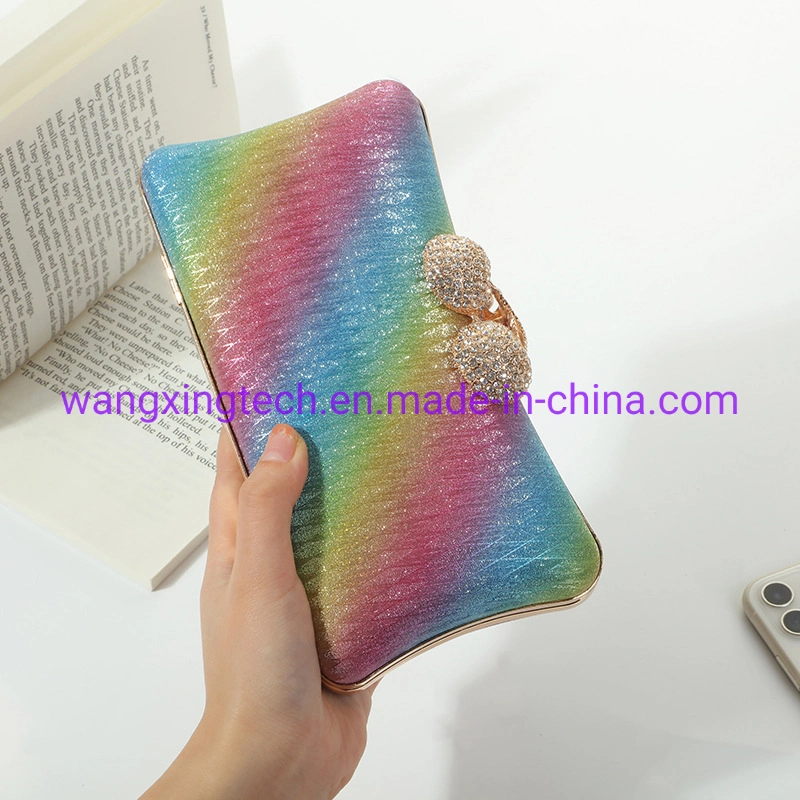 Wholesale/Supplier Gradient Rainbow Color Evening Bag Women's Lock Metal Dinner Party Bag One Shoulder Cosmetic Handbag