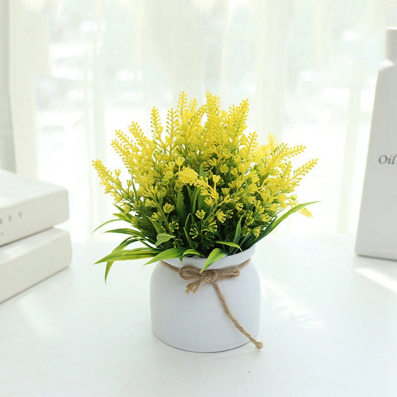 Artificial Lavender Bouquet in Decorative White Plastic Pot with String