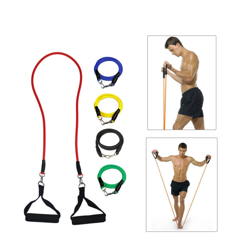 11PC Home Workout Exercise Fitness Resistance Band Set with Handles, Door Anchor and Ankle Straps