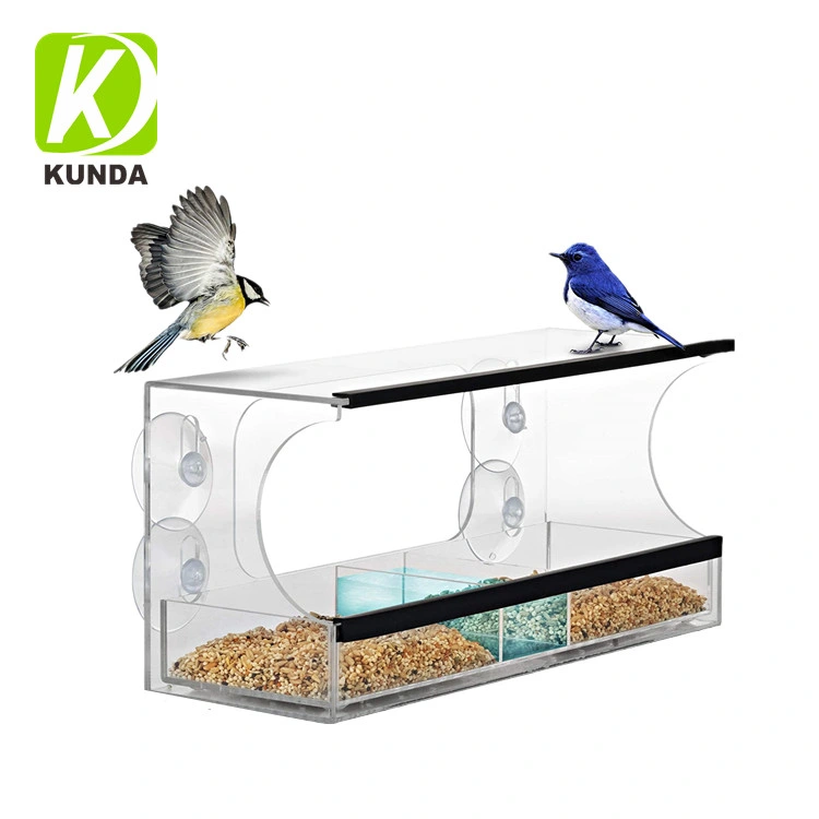 Alimentadores de pájaros de ventana transparente acrílica con vasos de succión fuerte