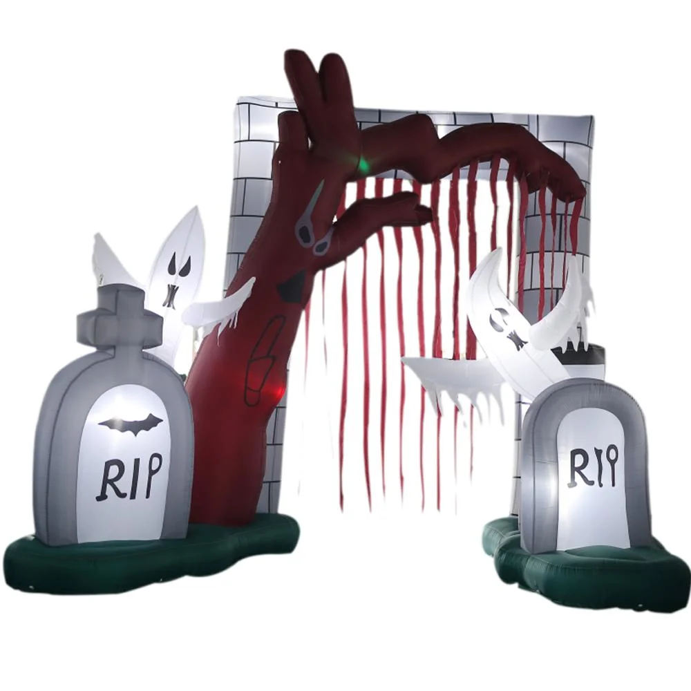 Sayok Inflatable Halloween Entrance Archway Inflatable Gravestone with Grim Reaper with LED Lights Yard Decoration