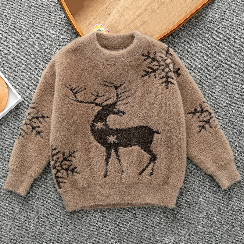 Winter New Imitation Velvet Christmas Boy Warm Sweater Children's Clothing