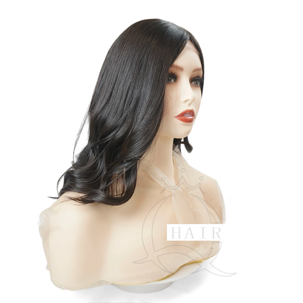 Hot Sale Original Factory Man Made High quality/High cost performance  Xa18 Inch Silk Top with Front Lace Color1 2 Virgin Human Hair Kosher Remy Silk Top Wigs Medical Wig for White Women