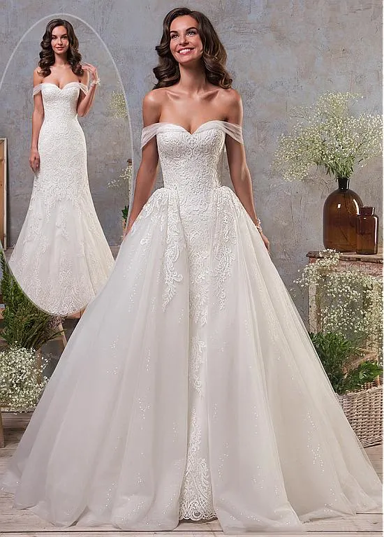 New Wedding Dresses Lace Detachable Train Mermaid Bridal Ball Gowns Z1034