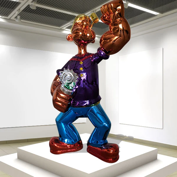 2023 Tamaño de la vida popular artesanales personalizados de acero inoxidable pulido Popeye estatua para el hogar decoración de la colección