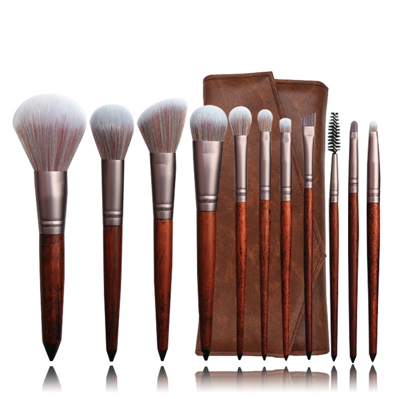 11PCS Wooden Handle Makeup Brush Set Imitation Mahogany San Ultra Soft Foundation Brush Eye Shadow Brush Beauty Tools