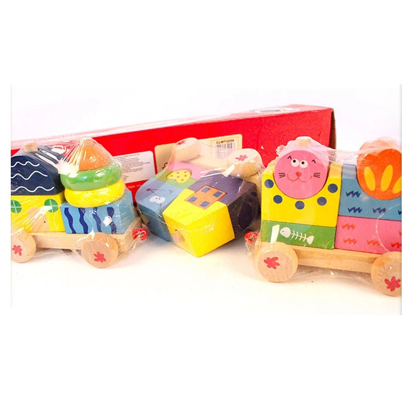 2022 Wooden Toys Color Wood Assembled Three Train Educational Toys