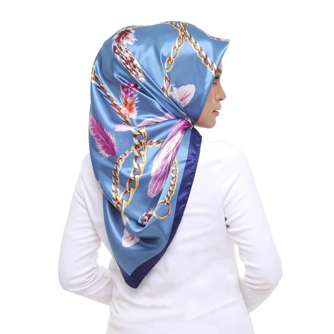 Shawl Square Head Women Satin Impreso Seda como la urdita de algodón Hijab Bufandas