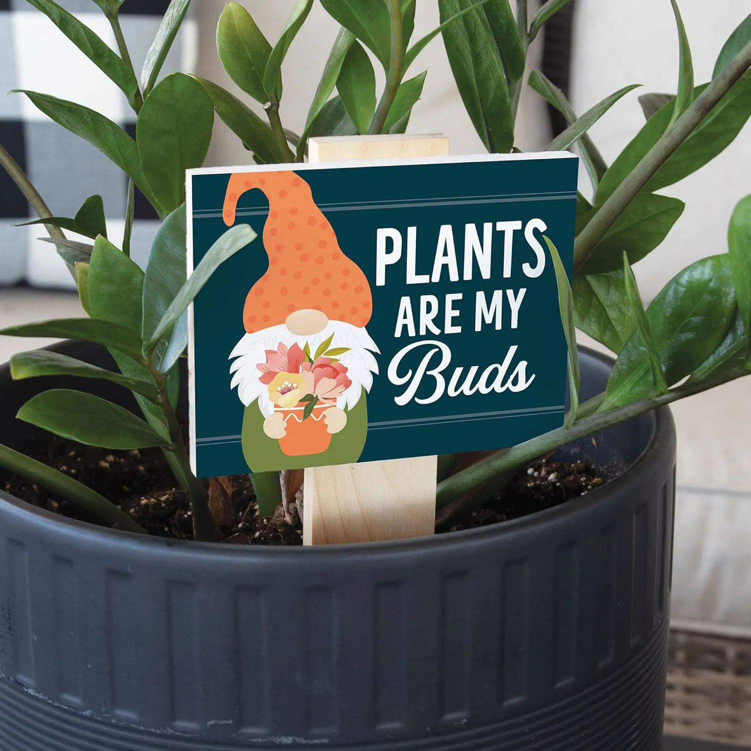 Beautiful Garden Decoration Yard Stake Plants Are My Buds Orange Gnome 9.75 X 4.5 Pine Wood Yard Sign with Stake