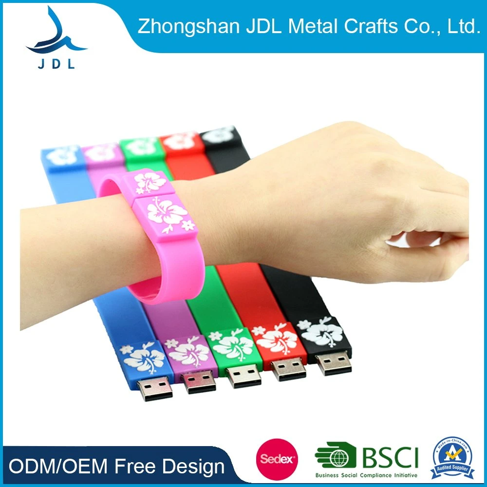 Factory Cheap Price Offset Printed Free Sample Energy Glow Event Rubber Bangle for Gifts USB Flash Drive Bracelet USB Flash Drive Silicon PVC Disk Wristband