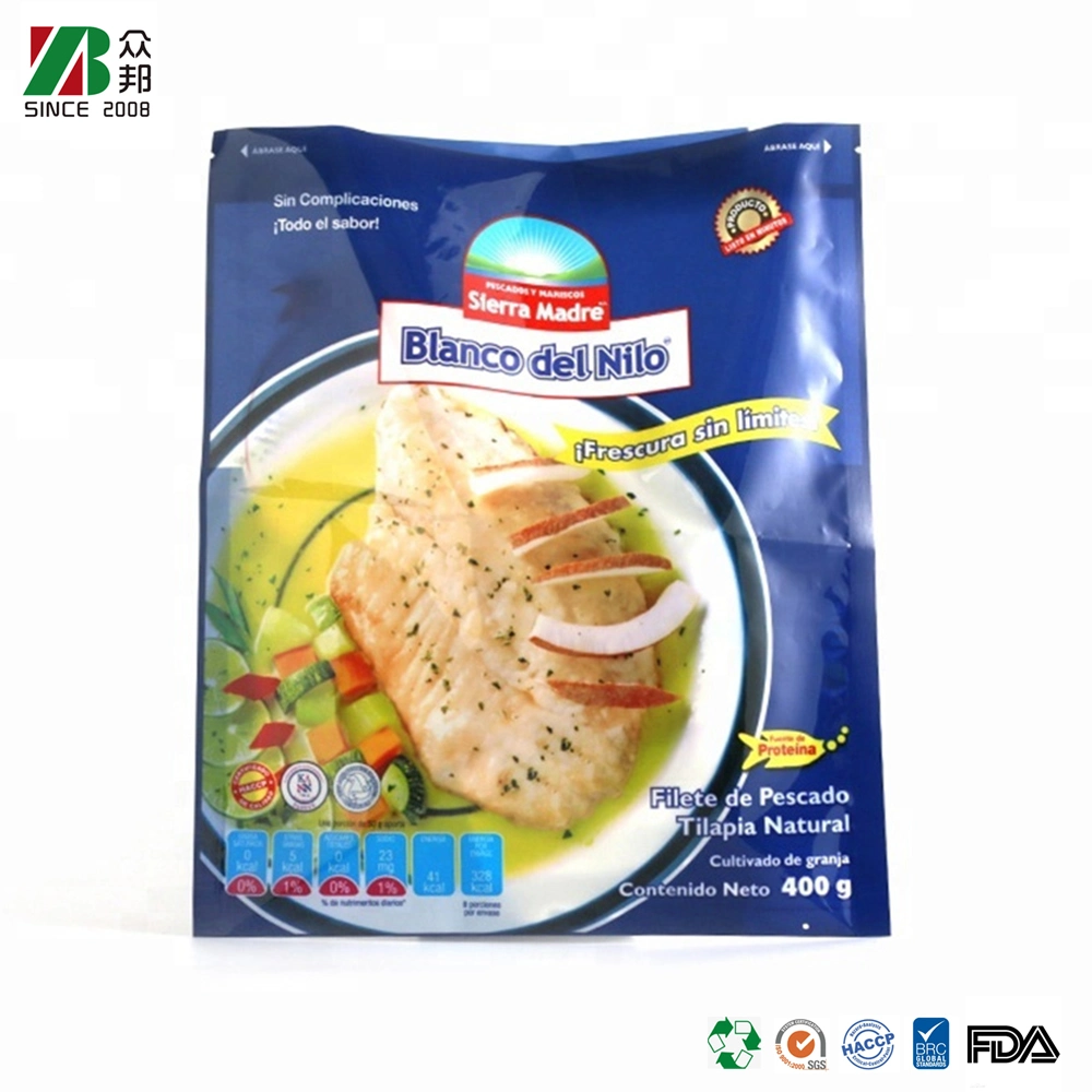 Personalizado Laminado transparente resealable PA/PE pescado congelado pescado pescado marisco langostinos Bolsa de plástico flexible de plástico para el embalaje de camarones