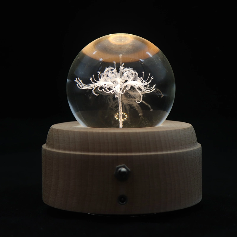 Zhongshan Gift Home Decor Night Lamp Battery Wooden LED Lamp Base D70mm K9 Crystal Ball Mood Light