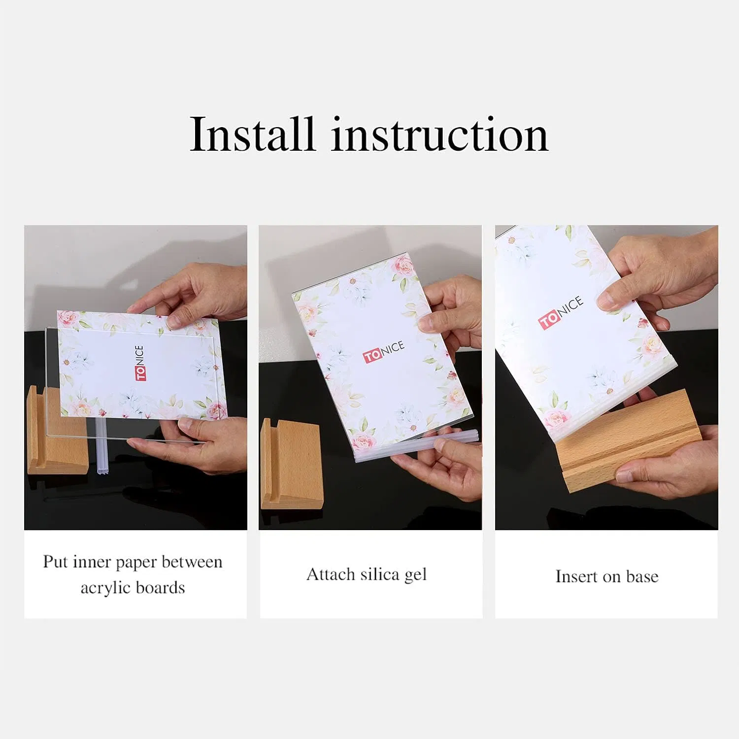 ISO BSCI fábrica Atacado Madeira acrílico Menu Sign Holder