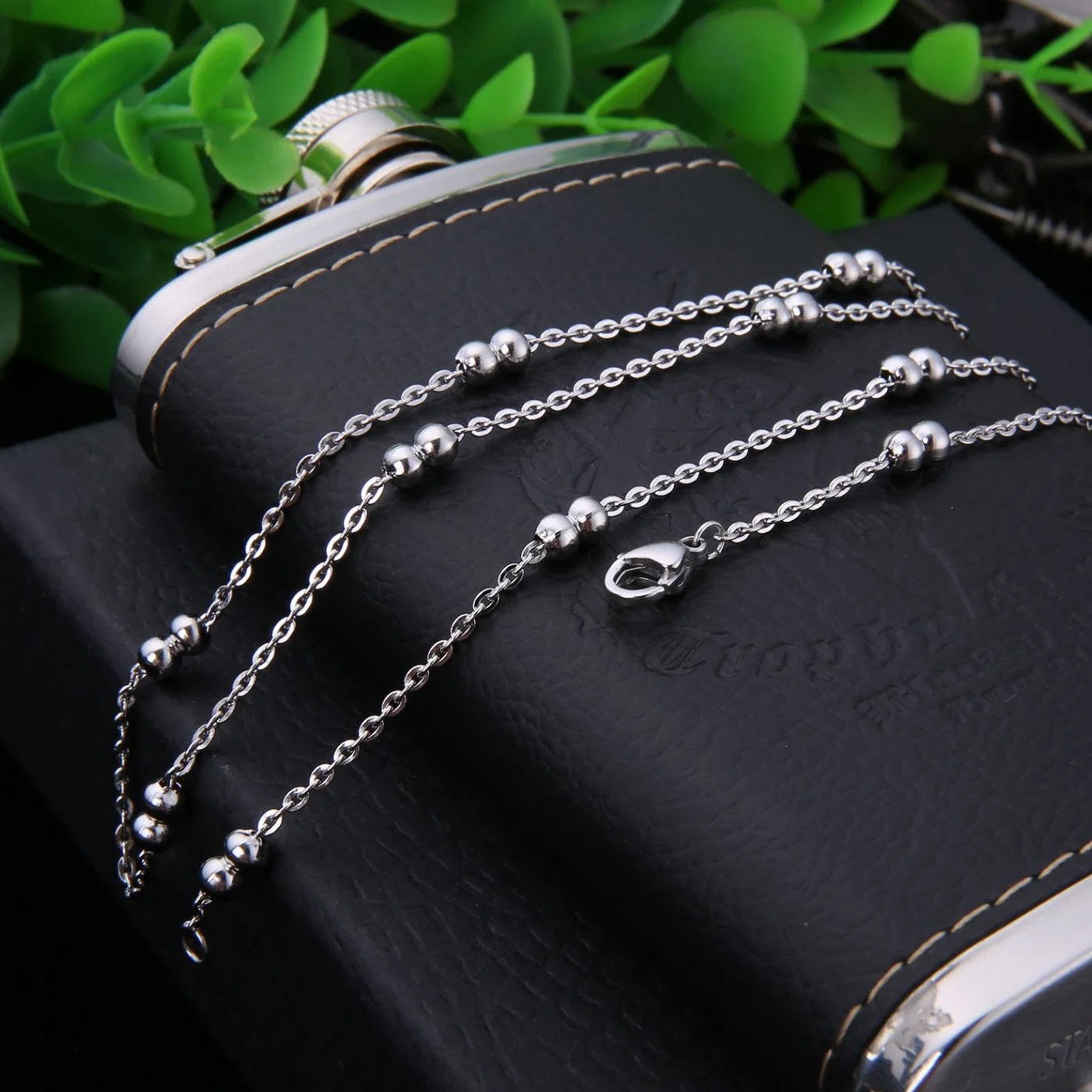 Stainless Steel Necklace Double Beads Cross Link Chains for Woman