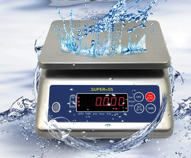 IP68 30kg pantalla LED doble 304 Peso resistente al agua de acero inoxidable Escala para el mercado de mariscos