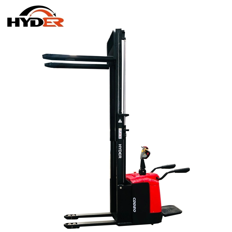 China Hyder Warehouse Equipment 2.0ton Driving Stand-up Full Electric Pallet Stacker