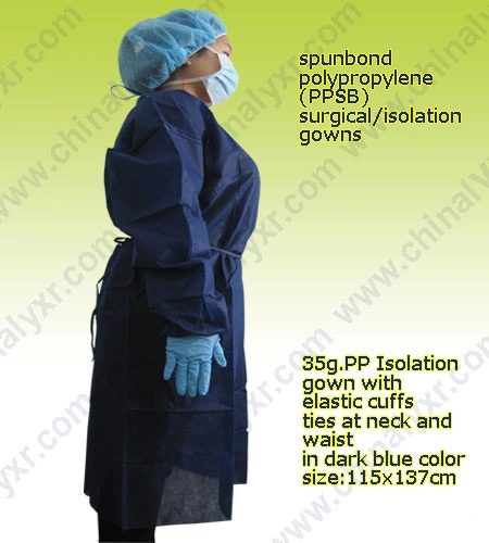 Medical PE PP CPE Protective Coverall Disposable Hospital Clothing Surgical Gown with Elastic Cuffs