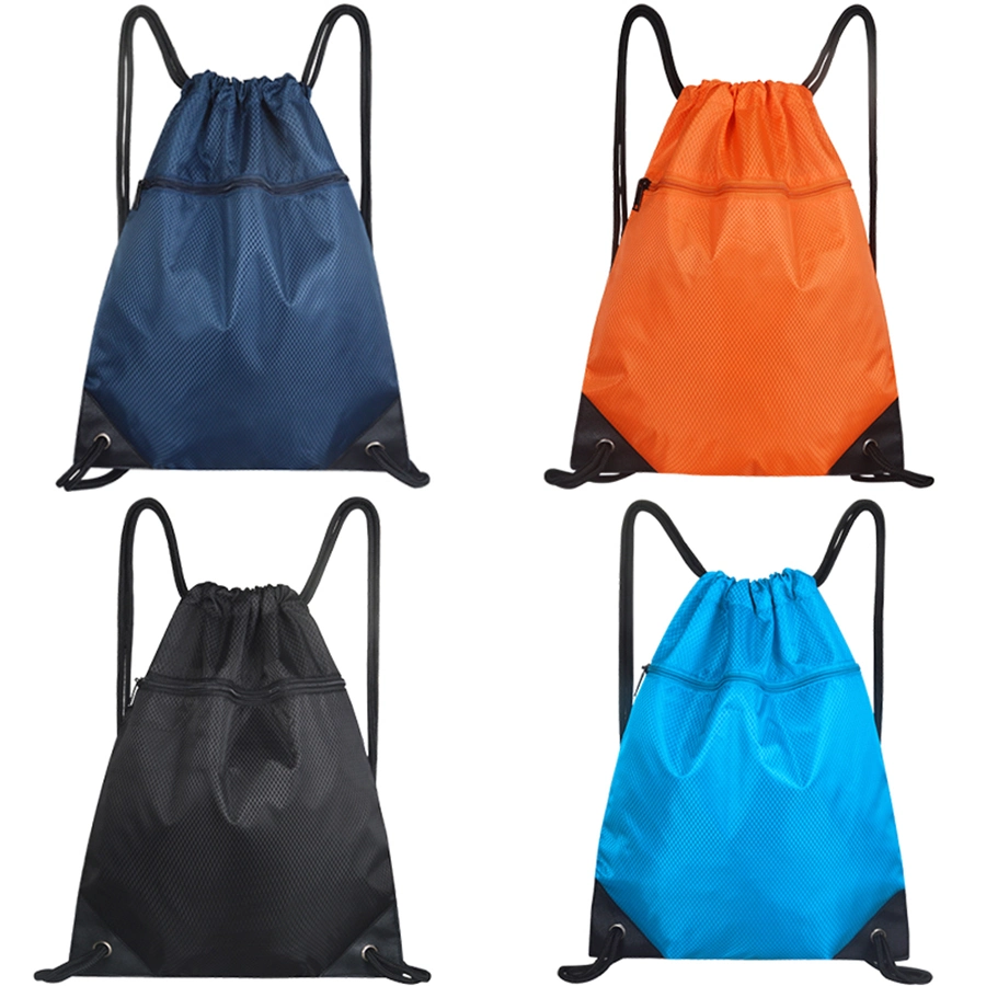 Sac en nylon Ripstop réutilisable, sac à cordon en polyester, sac promotionnel, sacs de sport, sacs de gym, avec poche avant à fermeture éclair, multicolore