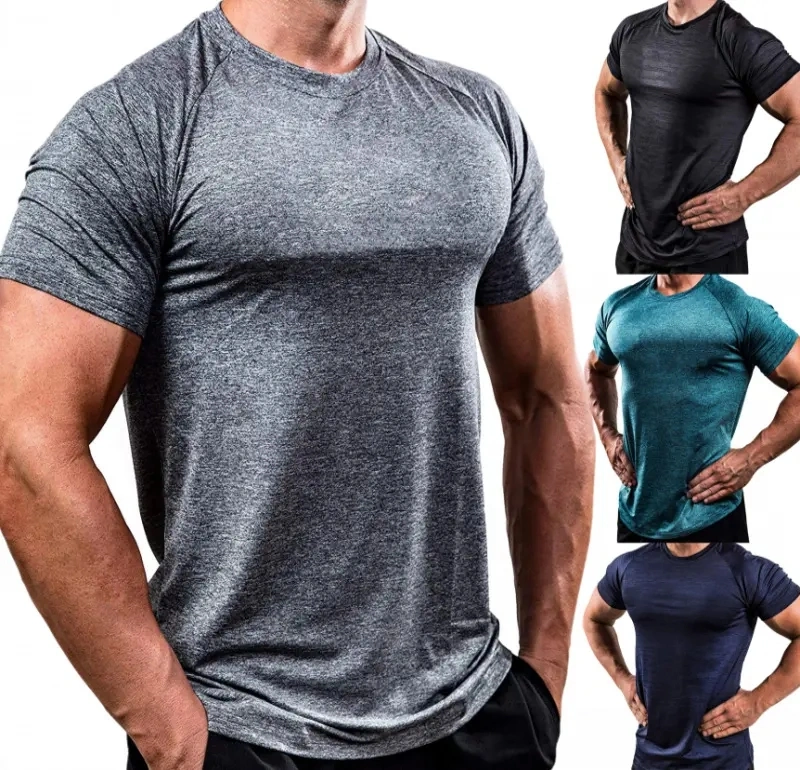 Camisetas personalizadas de academia para homens, roupas de treino de fitness em spandex, secagem rápida de músculos para corrida e exercícios físicos.