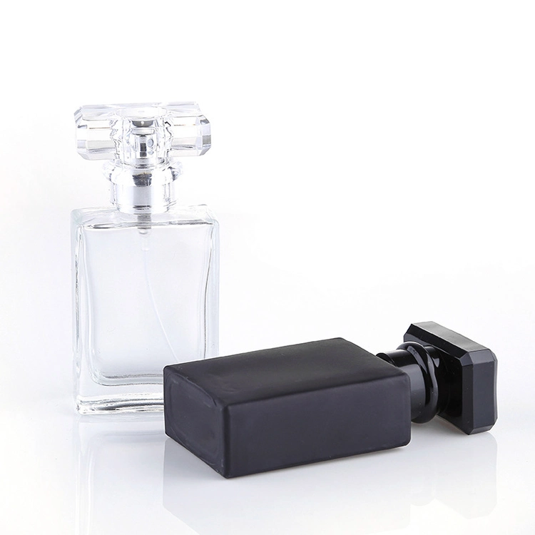 30ml Customized Clear Cosmetic Packaging Fragrance Packaging Unique Square Glass Perfume Bottle