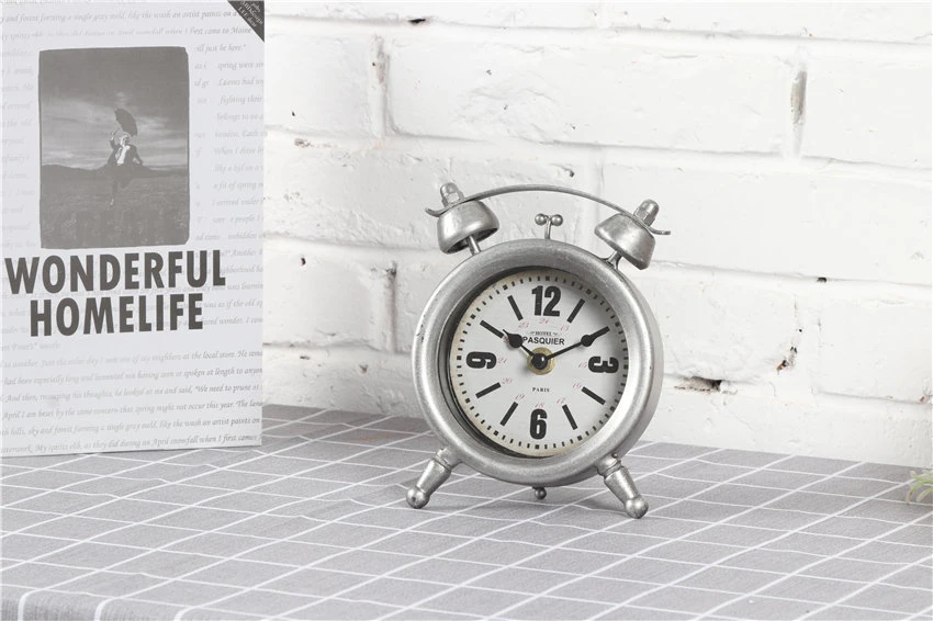 Silver Alarm Clock Shape Hotel Fashion Modern Table Clocks