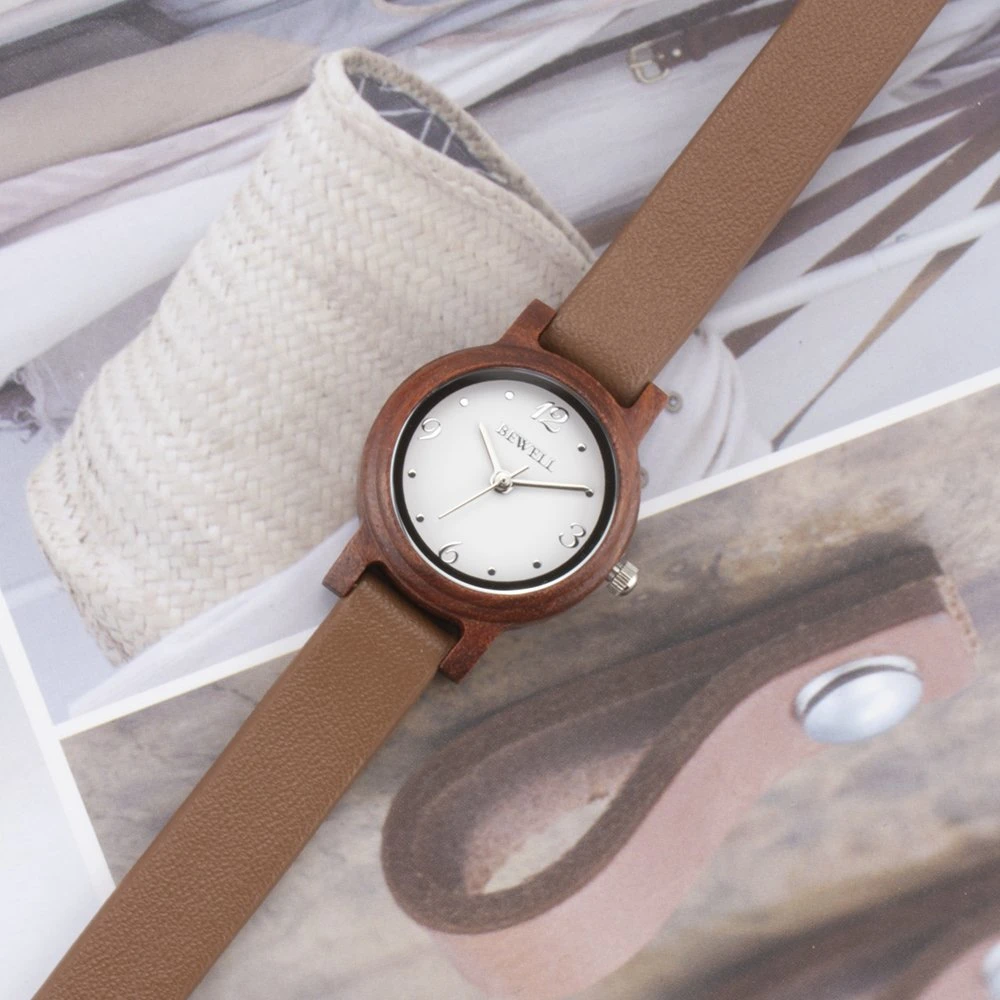 The Newest Fashion Handmade Leather Strap Red Sandalwood Wooden Watch Women