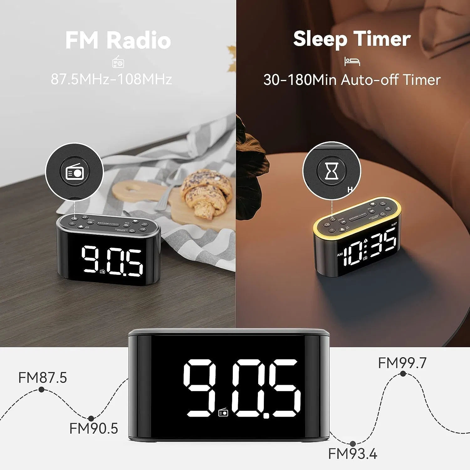 7 Colorful Night Light Digital Pll FM Radio Dual Alarm Clock