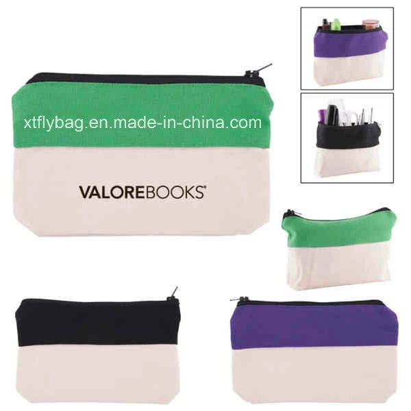 Eco-Friendly Two-Tone Zip Cotton Pouch Cosmetic Bag