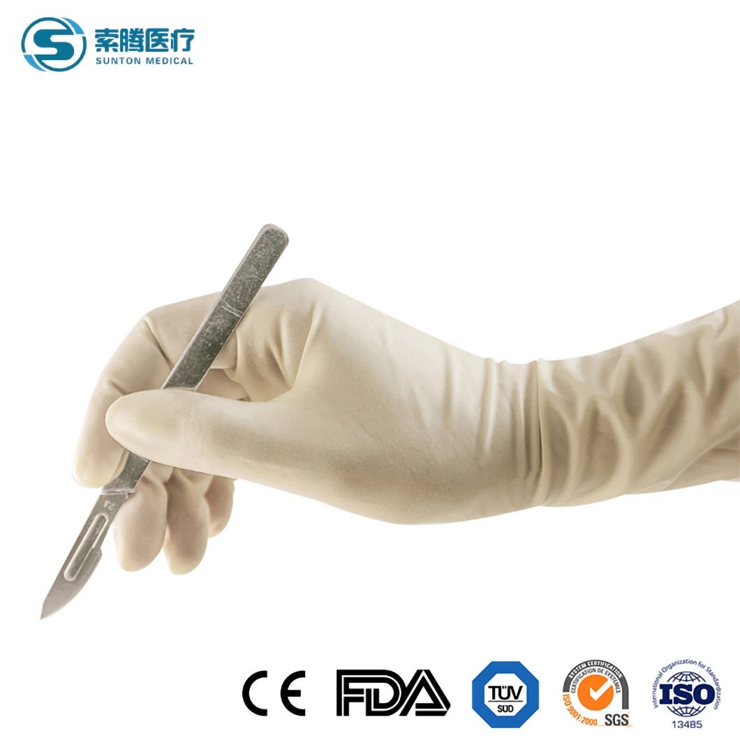 Gants en latex de haute qualité Sunton M L S XL Gants chirurgicaux de la taille de la Chine Wear-Resistant gants chirurgicaux stériles gant chirurgical fabricant l'échantillon disponible