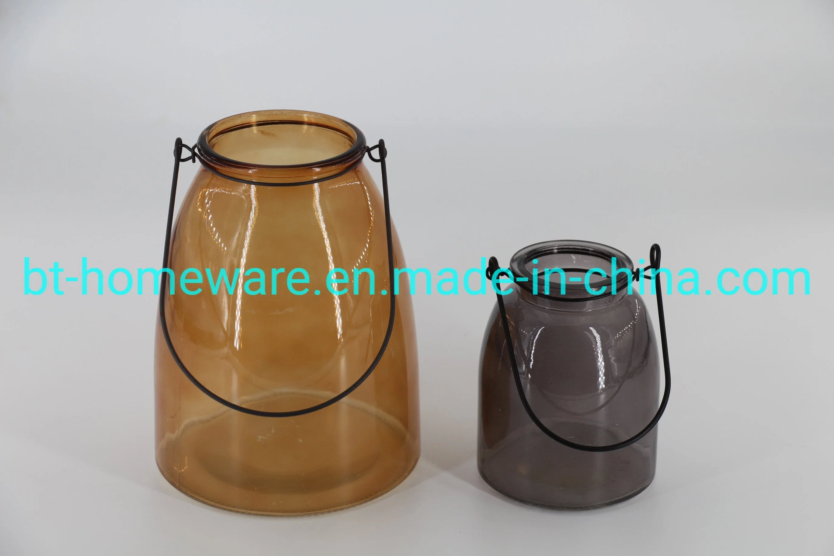 Hree Sizes Glass Hurricane Lamp/Vase with Handle and Color