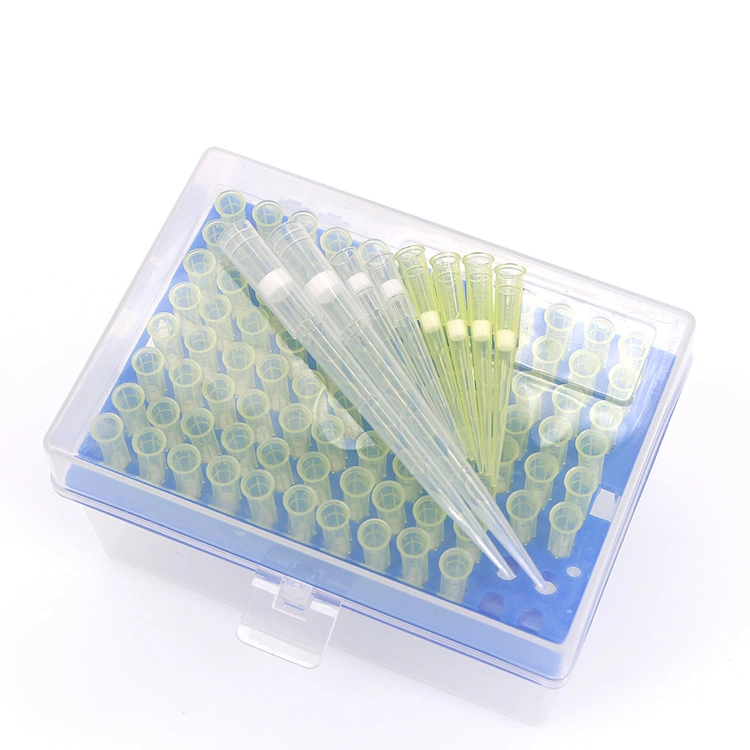 Disposable Sterile Plastic 96 Wells Rack Yellow Pipette Filter Tips