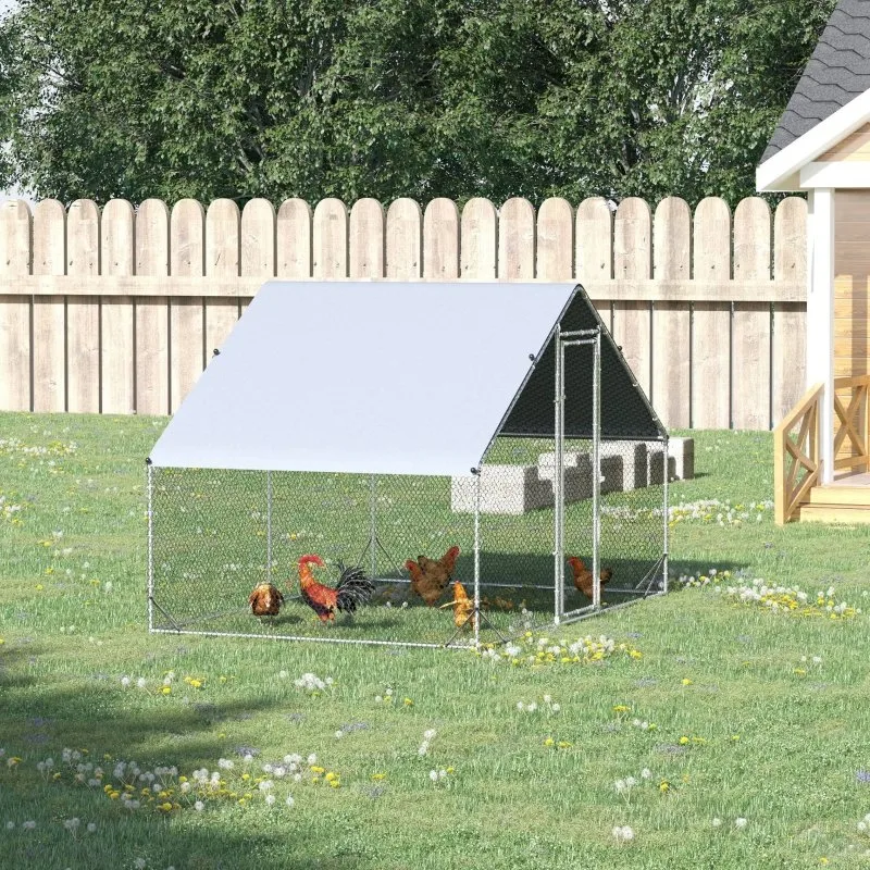 Galvanized Large Metal Chicken Coop Walk-in Enclosure with Cover for Outdoors