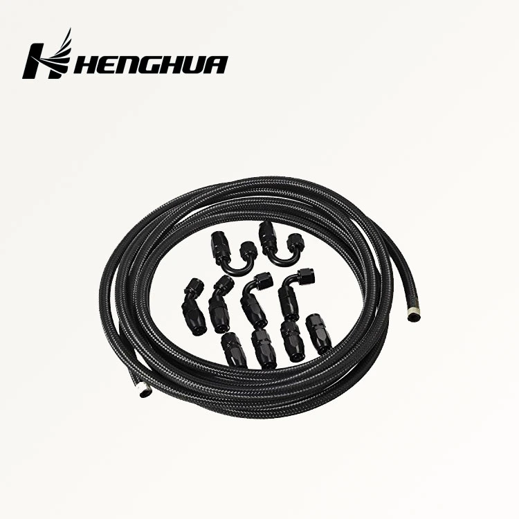 An4 An6 An8 An10 An12 An16 Flexible Black Nylon Cover NBR Rubber Stainless Steel Braided Hose for Automotive