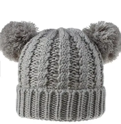 Child Beanie Fashion New Elasticity Boy Girl Casual Simple Double Pompom Hat