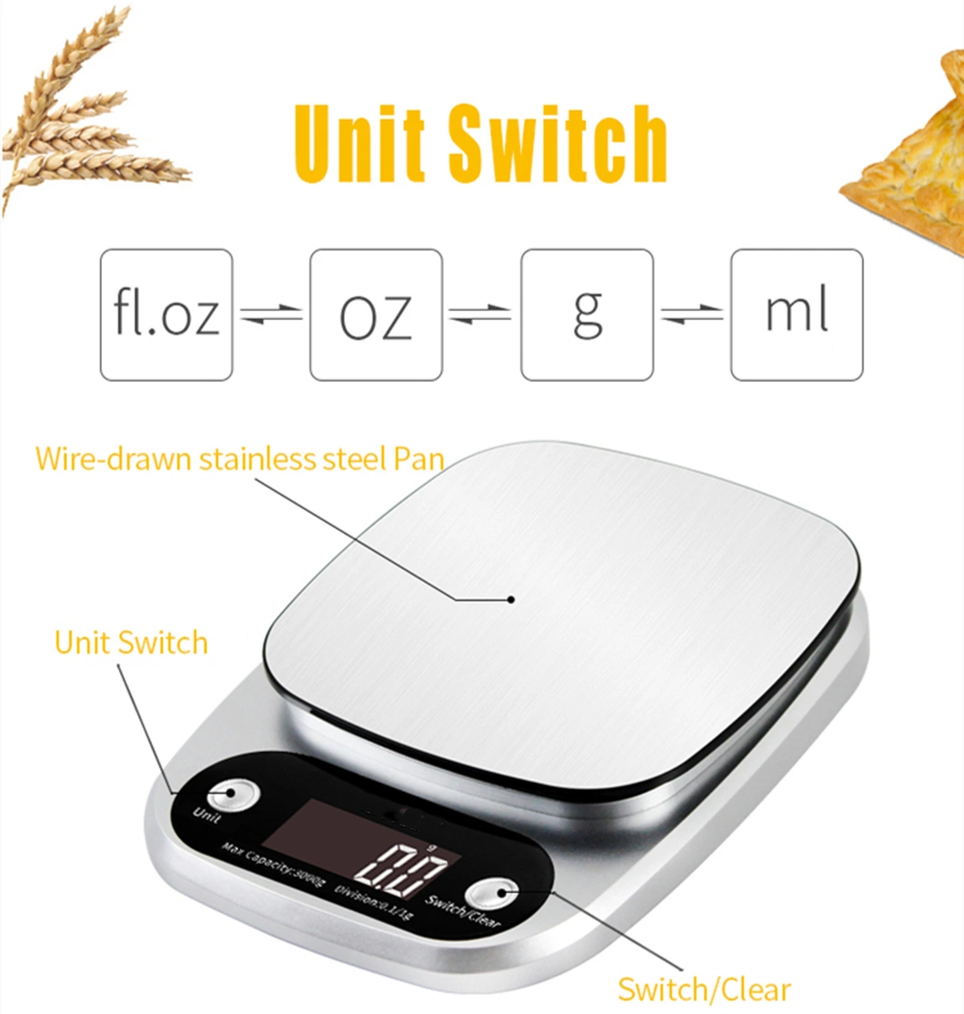 Acero inoxidable 304 Peso de la Electrónica Digital Báscula de cocina Digital de alimentos para cocinar/panadería