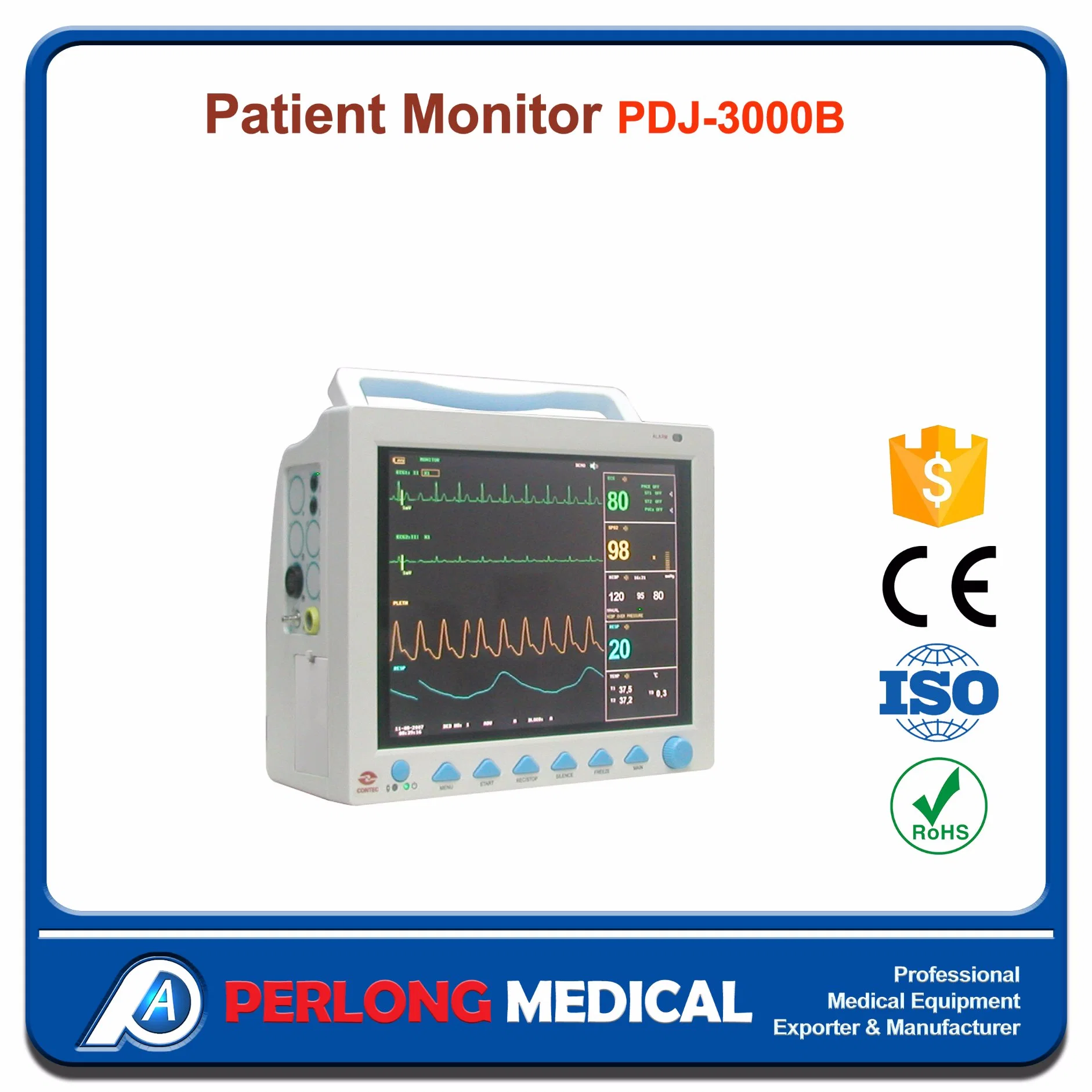 Переносной монитор пациента медицинского оборудования 12.1', многопараметрический монитор