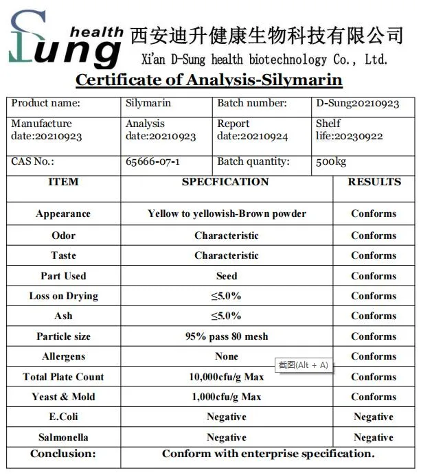 Natural CAS 65666-07-1 Silymarin Protecting Liver Silymarin Milk Thistle Extract Silymarin en polvo