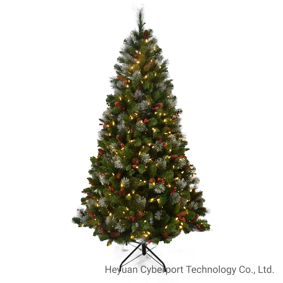 Factory Direct Handmade 6 FT/7FT/7.5FT Artificial Decorated Pre-Lit PVC&Pine Needle Glass Christmas Tree with Warm White and Multi Color Lights