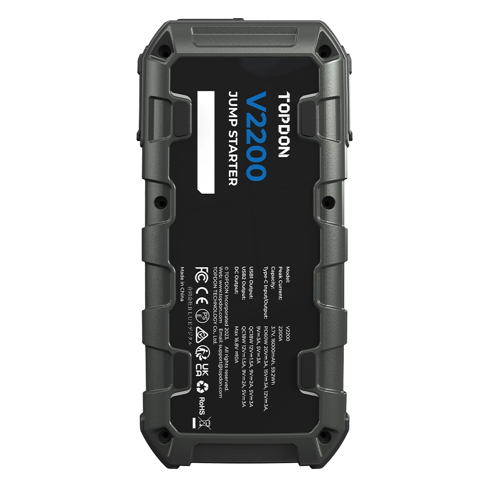 Topdon Prix de vente en gros V2200 2200A 12V 35jump 16000mAh portable multifonction Kit de cavalier d'urgence boîte Auto moto car Booster Power Départ de banque