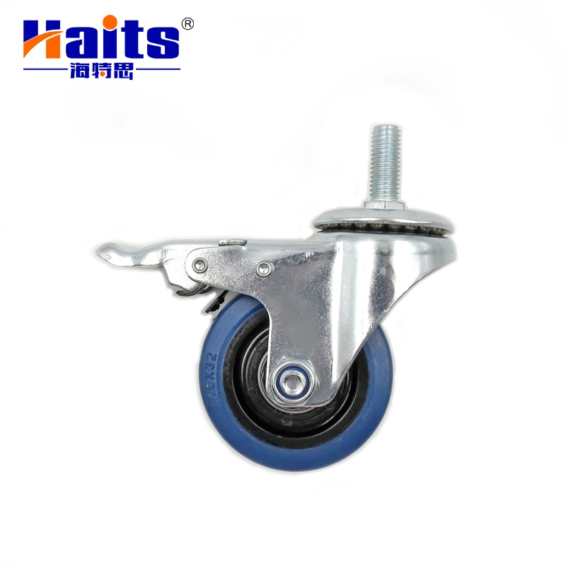 65/75/100mm Blue Threaded Type Stem Rubber Caster Wheel