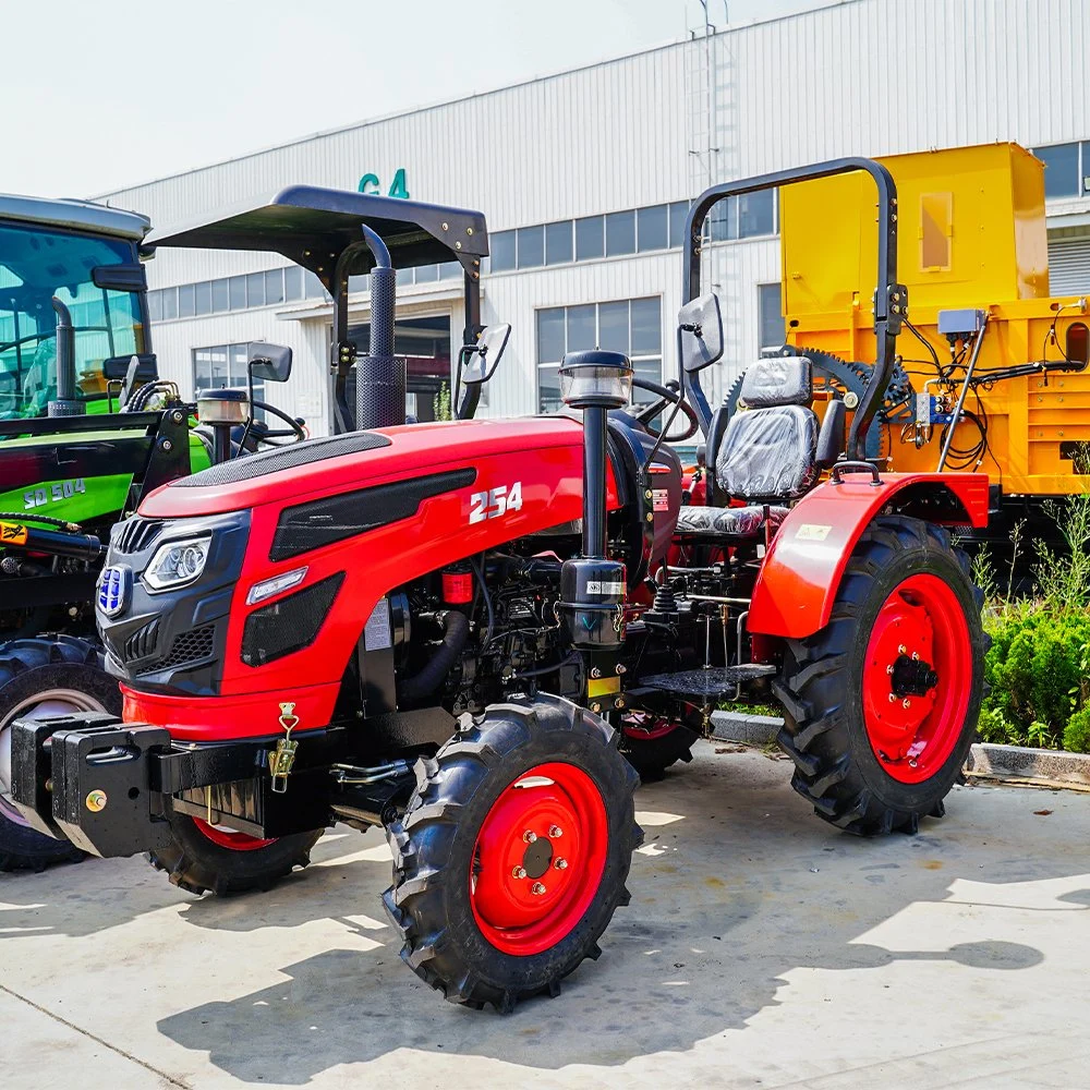 Tracteur agricole compact chinois 4X4 à petit prix de 25 chevaux avec chargeur frontal et excavatrice arrière à vendre en provenance de Chine.