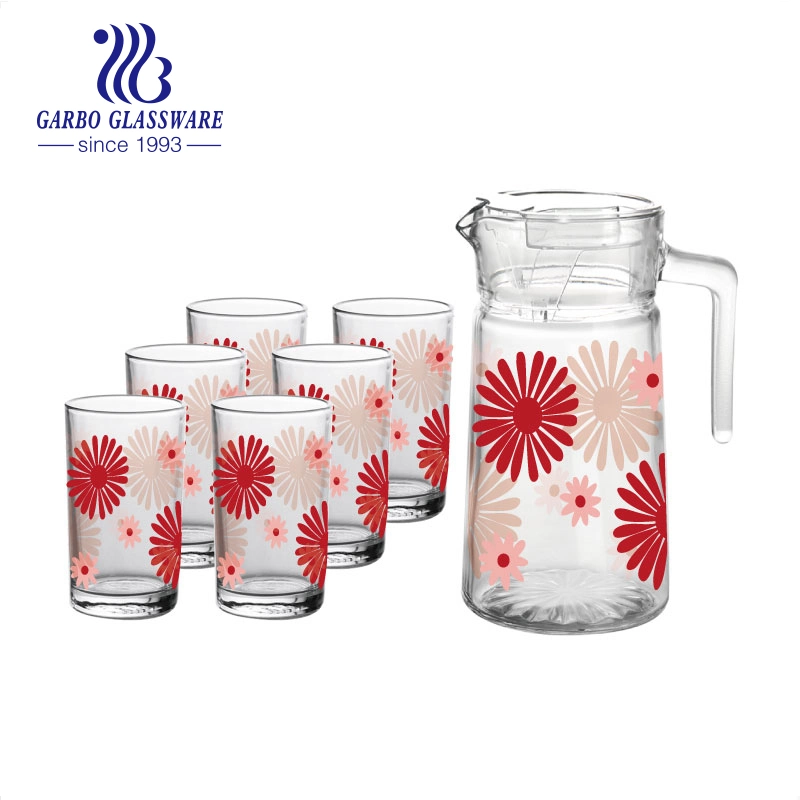 Jarro de vidro de baixo preço promocional com adesivo de Flores Design Design padrão personalizadas para o mercado africano utensílios perfeito Dom para jantares