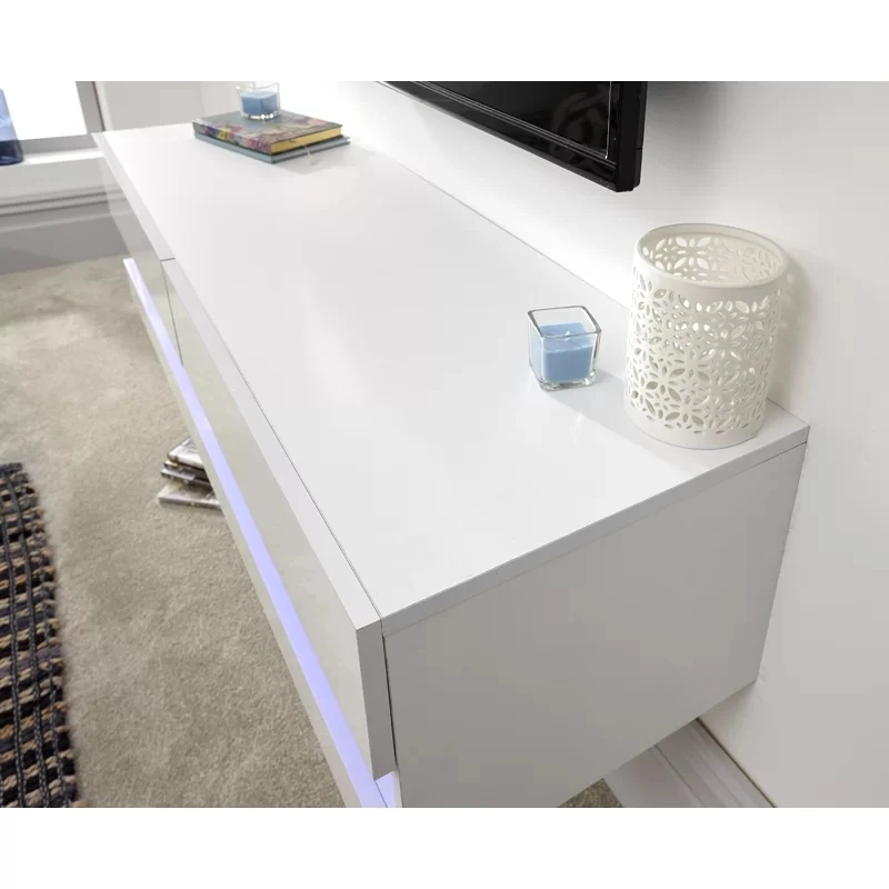 Moderno barato Blanco madera MDF estilo moderno soporte de TV con Luz LED azul