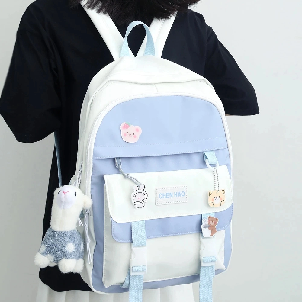 Girl Badge College Bag Kawaii Nylon Mochila Travel Lady Laptop Teen Cool mochila de estudantes do sexo feminino de moda Bonitinha Mulheres Sacos Escolar