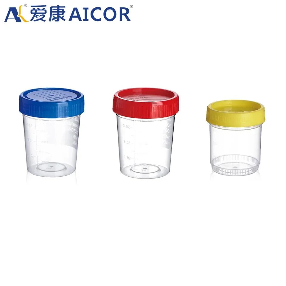 90ml 100ml 120ml Plastic Medical Disposable Graduated Sterile Sampling Specimen Cup Urine Specimen Container with Lid